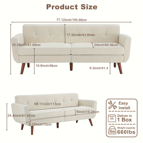 77in Mid-Century Modern Sectional Sofa with Recliner - Gray Button-Tufted L-Shaped or Straight Couples Couch