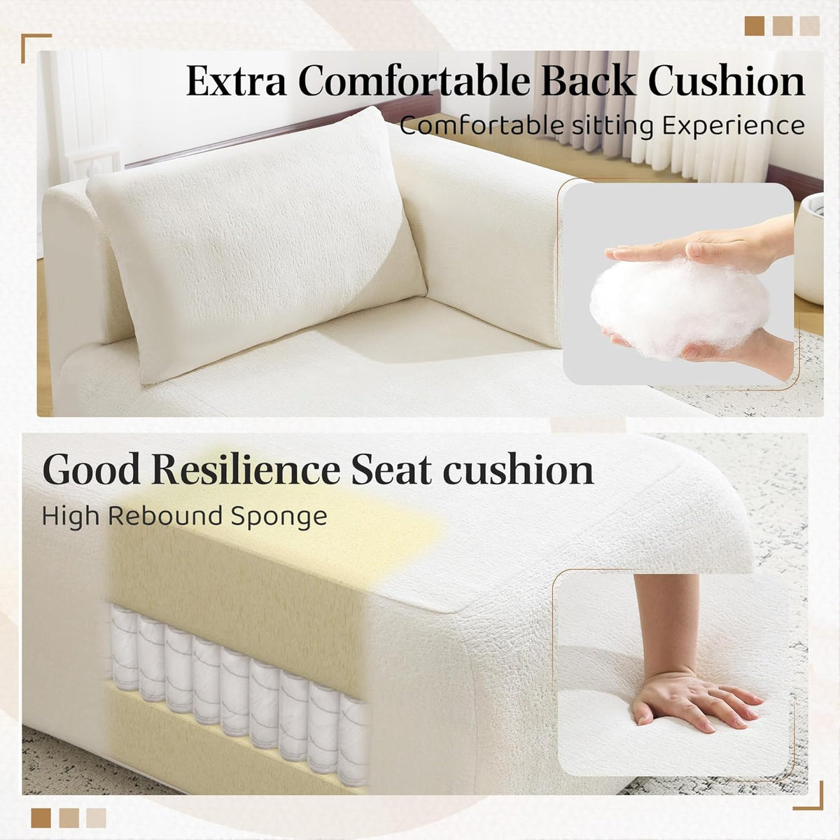 Bezseller Modern Classic Boucle Sofa Recliner Chair with Plush Cushions & Pillows - Soft Chenille Fabric Upholstery