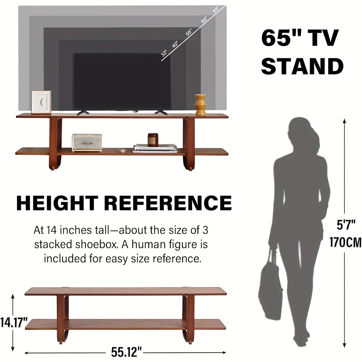 Welnow Bamboo TV Stand Welnow Mid Century Modern Bamboo TV Stand For Up To 65''