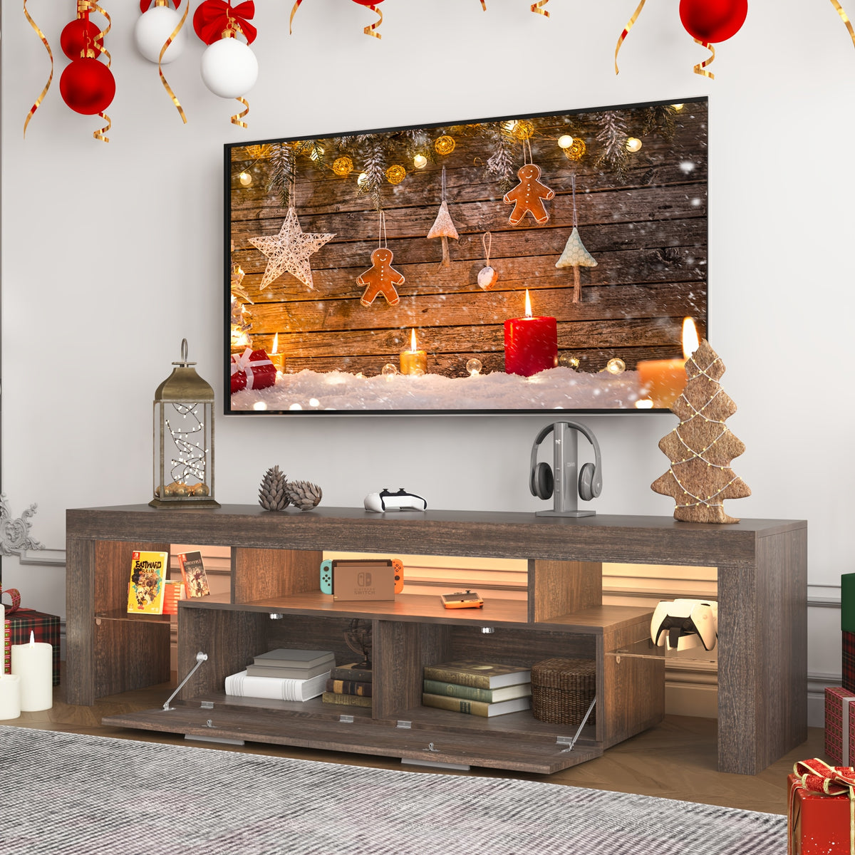 Farmhouse LED TV Stand for 50\u002F55\u002F65\u002F70\u002F75\