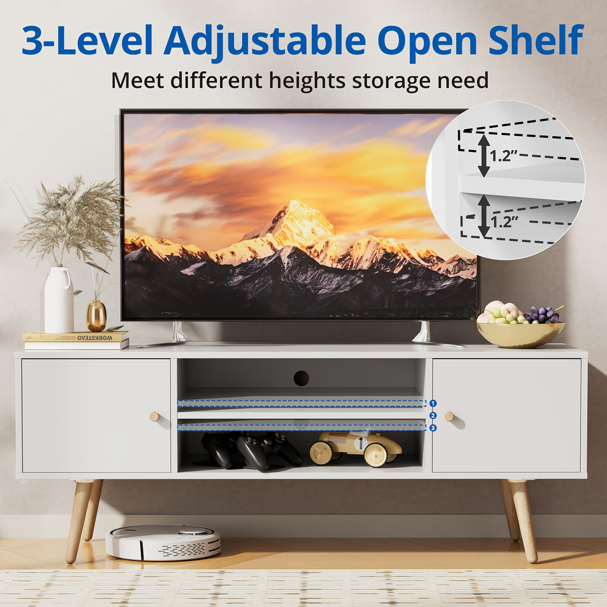 Aurorome 60 Inch Modern TV Stand with Storage, Entertainment Center And Media Console Table