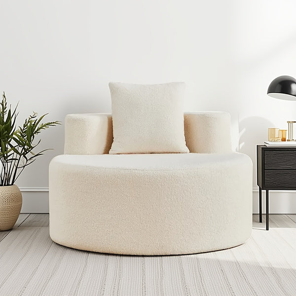 Round Compression Sofa, Teddy Velvet Sofa with Pillows, Suitable for Living Room