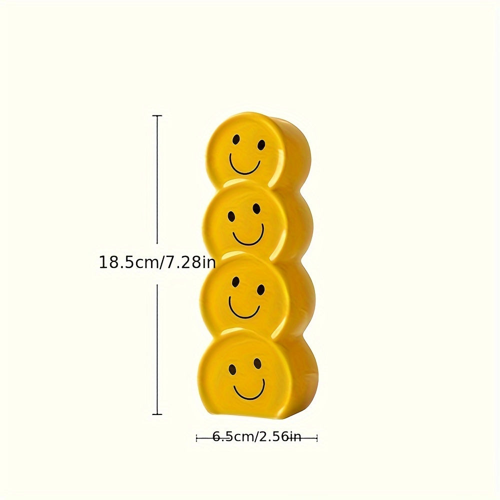 1pc Ceramic Happy Face Bud Vase, Art Deco Cartoon Patterned, Round Shape Boho Centerpiece