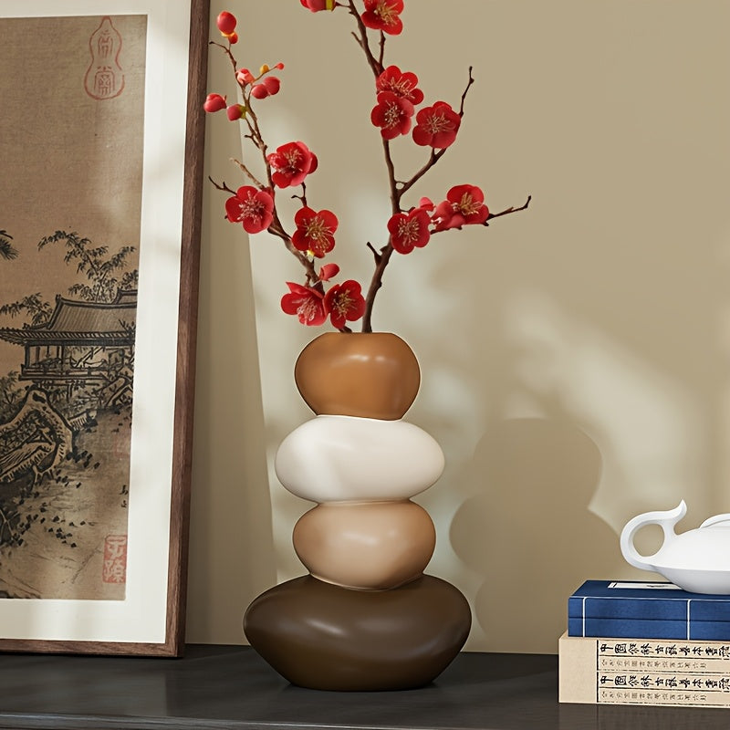 1 Large Resin Stone-Shaped Vase with Geometric Patterns, Classic Style
