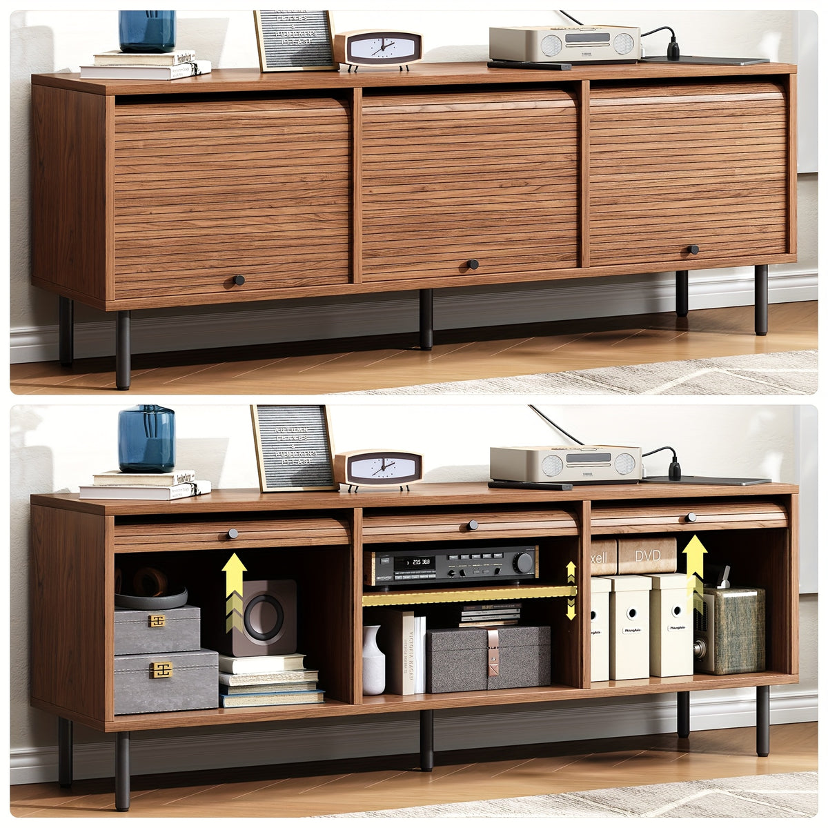 Walnut TV Stand Mid-Century Modern Walnut TV Stand - 59 Inch Entertainment Center with Power Outlet