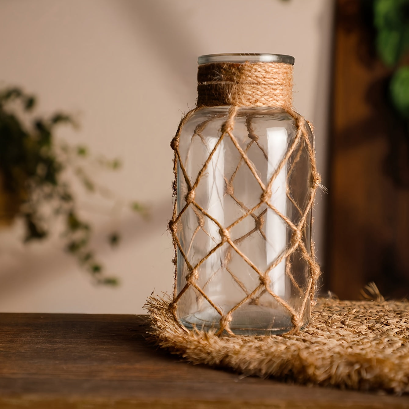 1\u002F2pcs Vintage Bohemian Flower Vase, Hand-woven Transparent Glass Cylinder Vase
