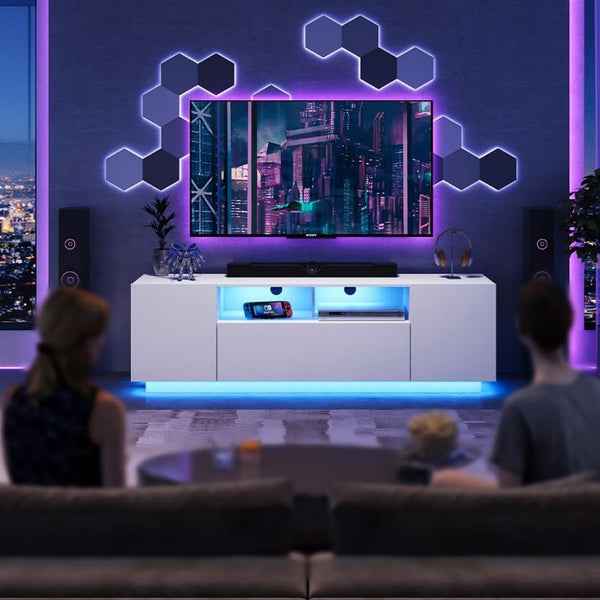TV Stand For 65 Inch TV, Modern Entertainment Center With LED Light, 58\