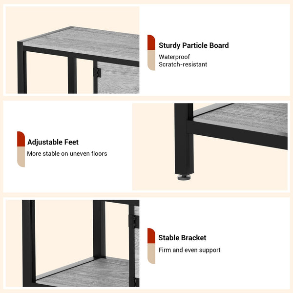 Modern Double Door TV Stand Cabinet with MDF-like - Heavy-Duty Metal, Grey Wood-Look Doors