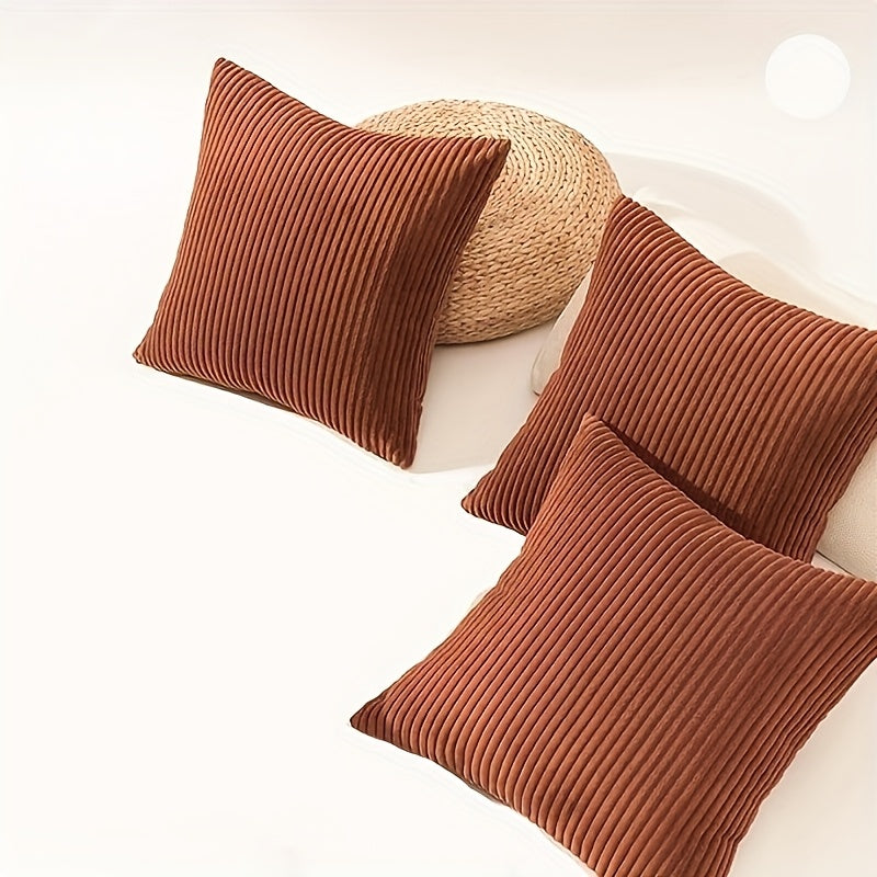 3pcs Bocwre Soft Velvet Bohemian Striped Pillow Covers - Double-Sided Reversible Decorative Cushion Covers with Zipper Closure
