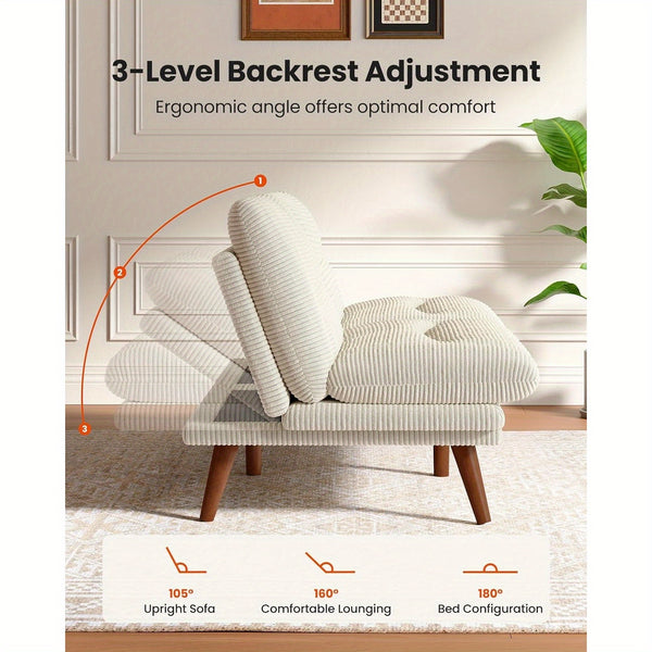 66-75Inch Futon Sofa Bed with Adjustable Backrest Armrests, Convertible Futon Sofa Couch for Small Spaces