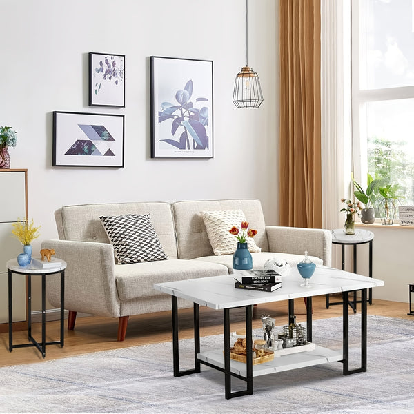 3pcs Coffee Table Set, Faux Marble Coffee Table with 2 Side Table