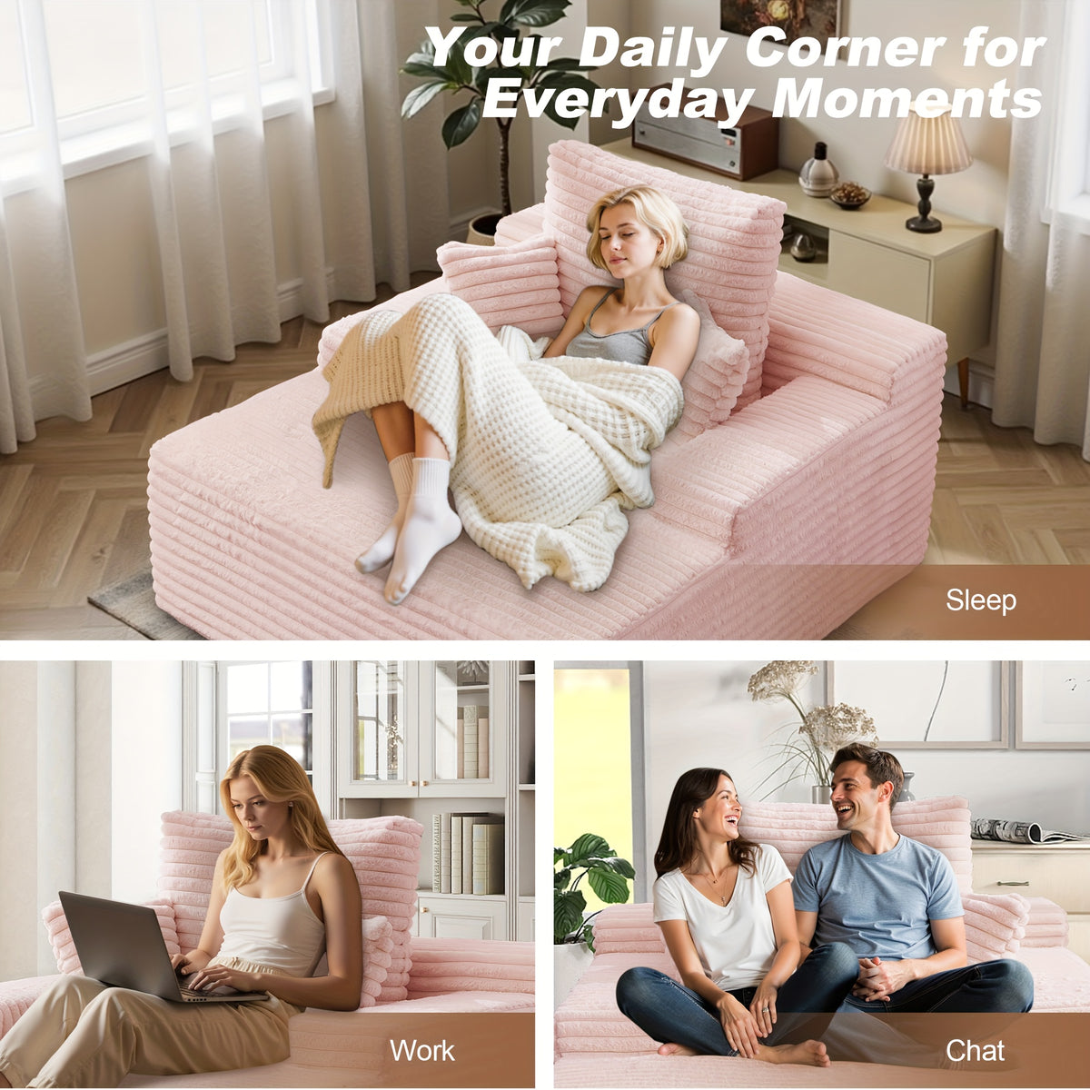 Living Room Furniture, Living Room Sofa Bed, Three Pillows, Comfortable Corduroy Fluffy Sofa, Sponge Sofa