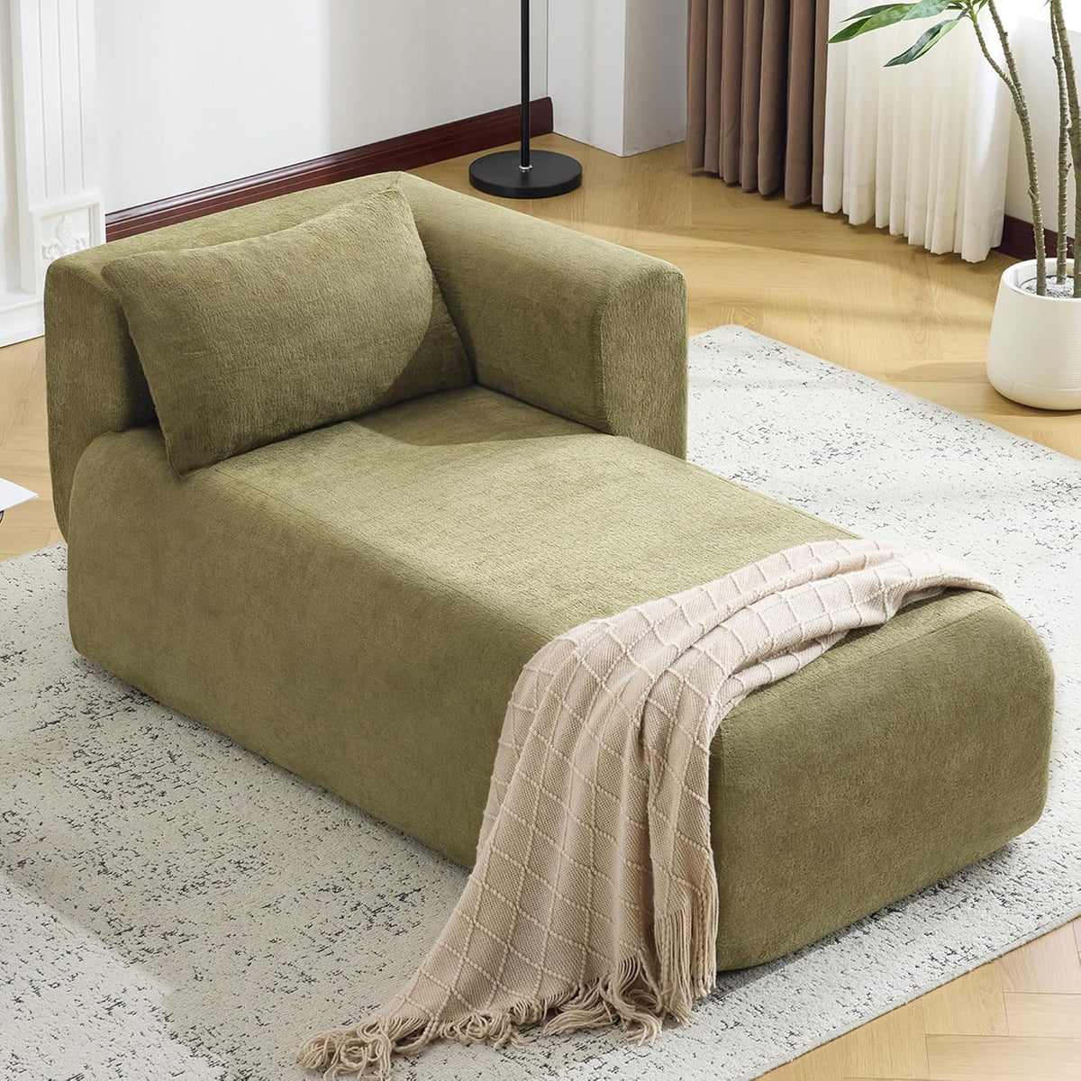 Bezseller Modern Classic Boucle Sofa Recliner Chair with Plush Cushions & Pillows - Soft Chenille Fabric Upholstery