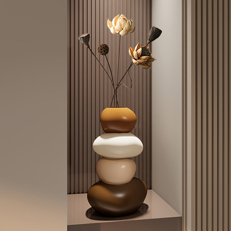 1 Large Resin Stone-Shaped Vase with Geometric Patterns, Classic Style