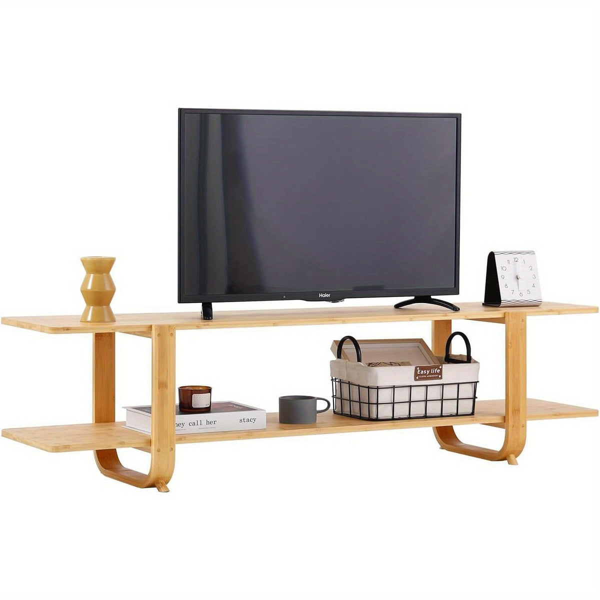 Welnow Bamboo TV Stand Welnow Mid Century Modern Bamboo TV Stand For Up To 65''