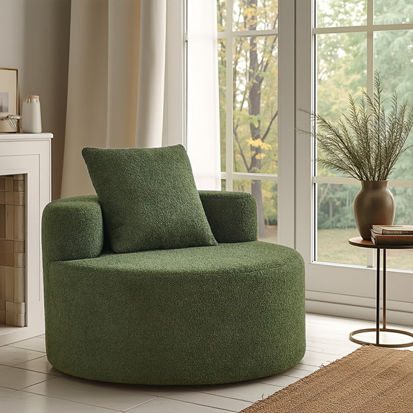 Round Compression Sofa, Teddy Velvet Sofa with Pillows, Suitable for Living Room