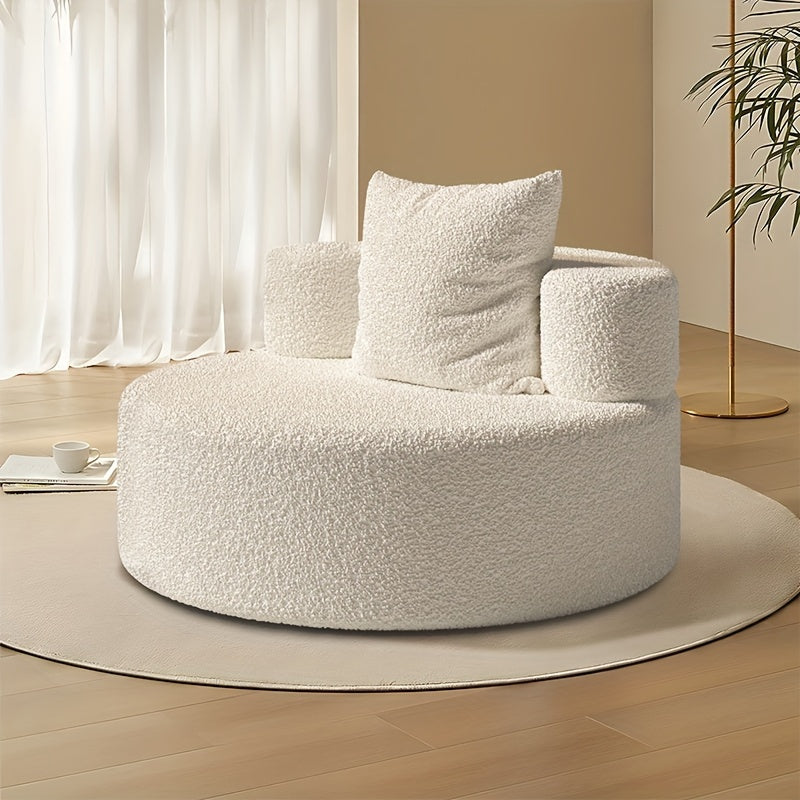 Round Compression Sofa, Teddy Velvet Sofa with Pillows, Suitable for Living Room