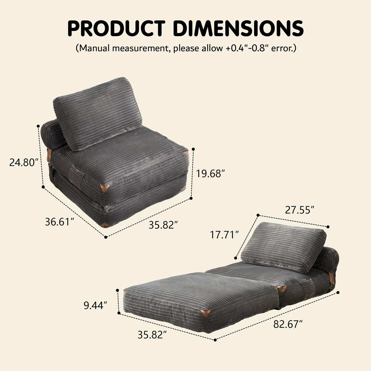 Single Folding Sofa Bed, Modern Convertible Sleeper Chair Sofa Bed for Adults