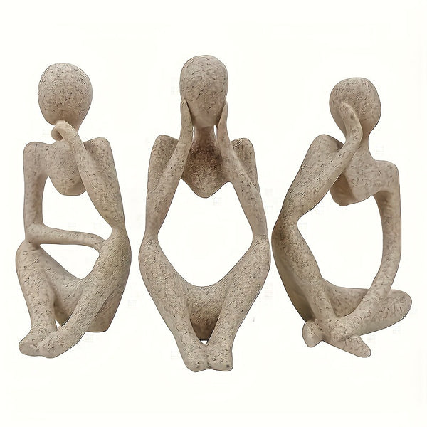 3pcs Abstract Thinker Resin Sculpture Set - Contemporary Art Figurines