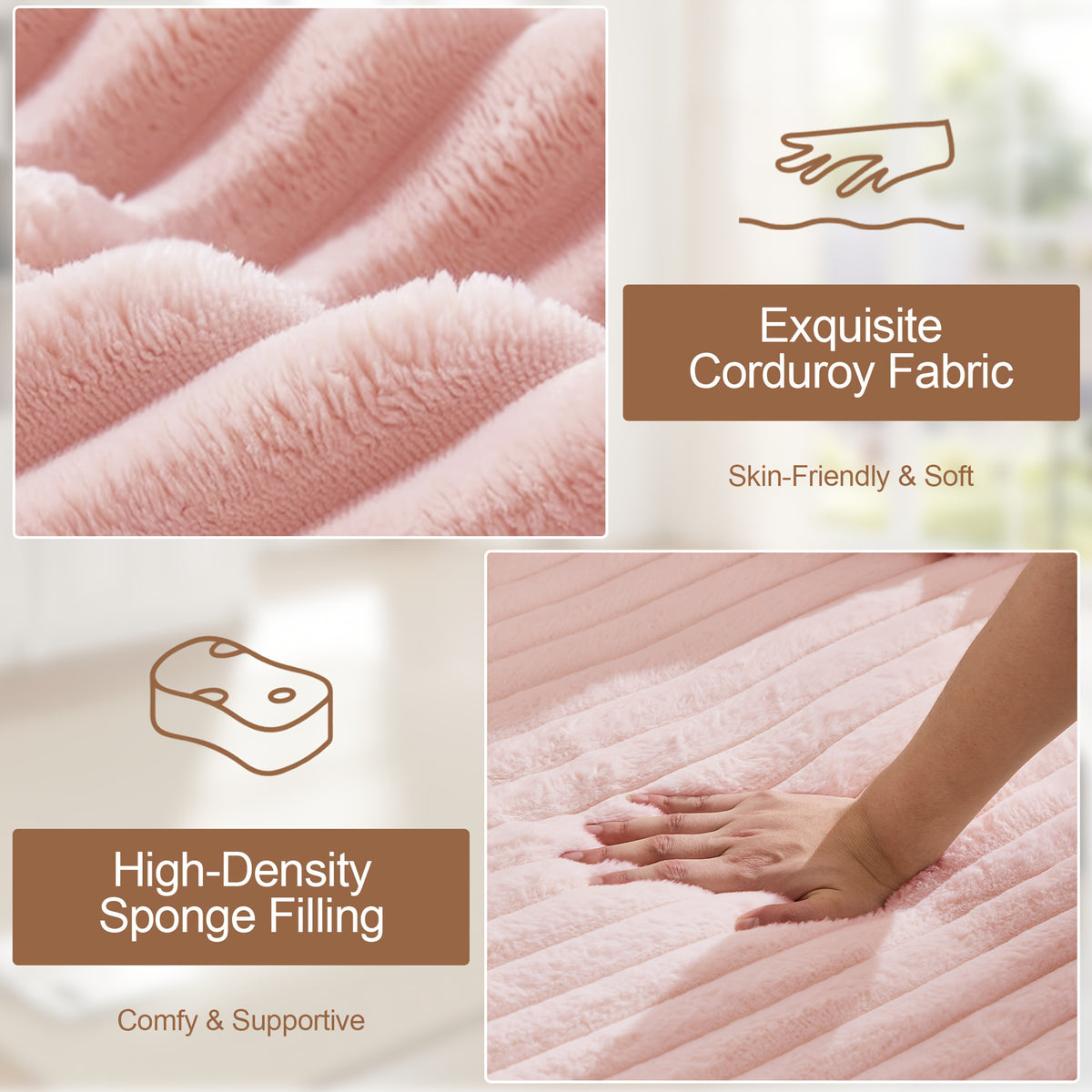 Living Room Furniture, Living Room Sofa Bed, Three Pillows, Comfortable Corduroy Fluffy Sofa, Sponge Sofa