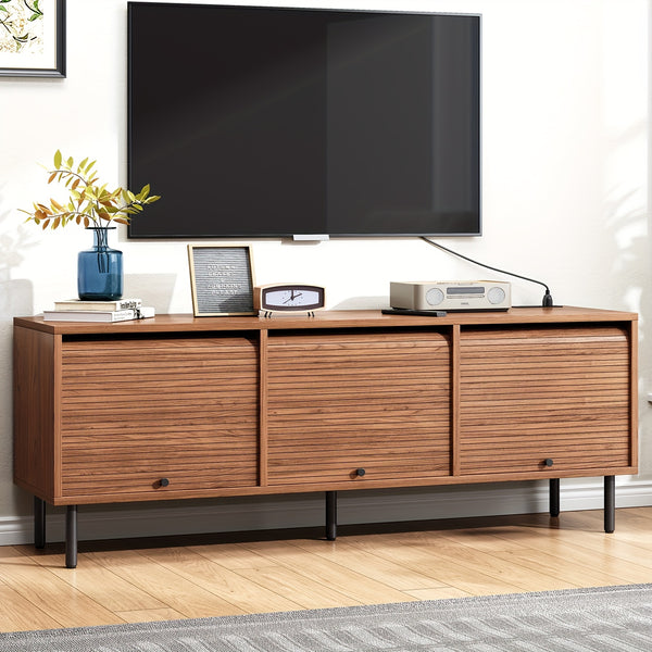 Walnut TV Stand Mid-Century Modern Walnut TV Stand - 59 Inch Entertainment Center with Power Outlet