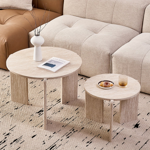 Two Sets of Round Nesting Coffee Tables, Mid-Century Modern Round Side Tables